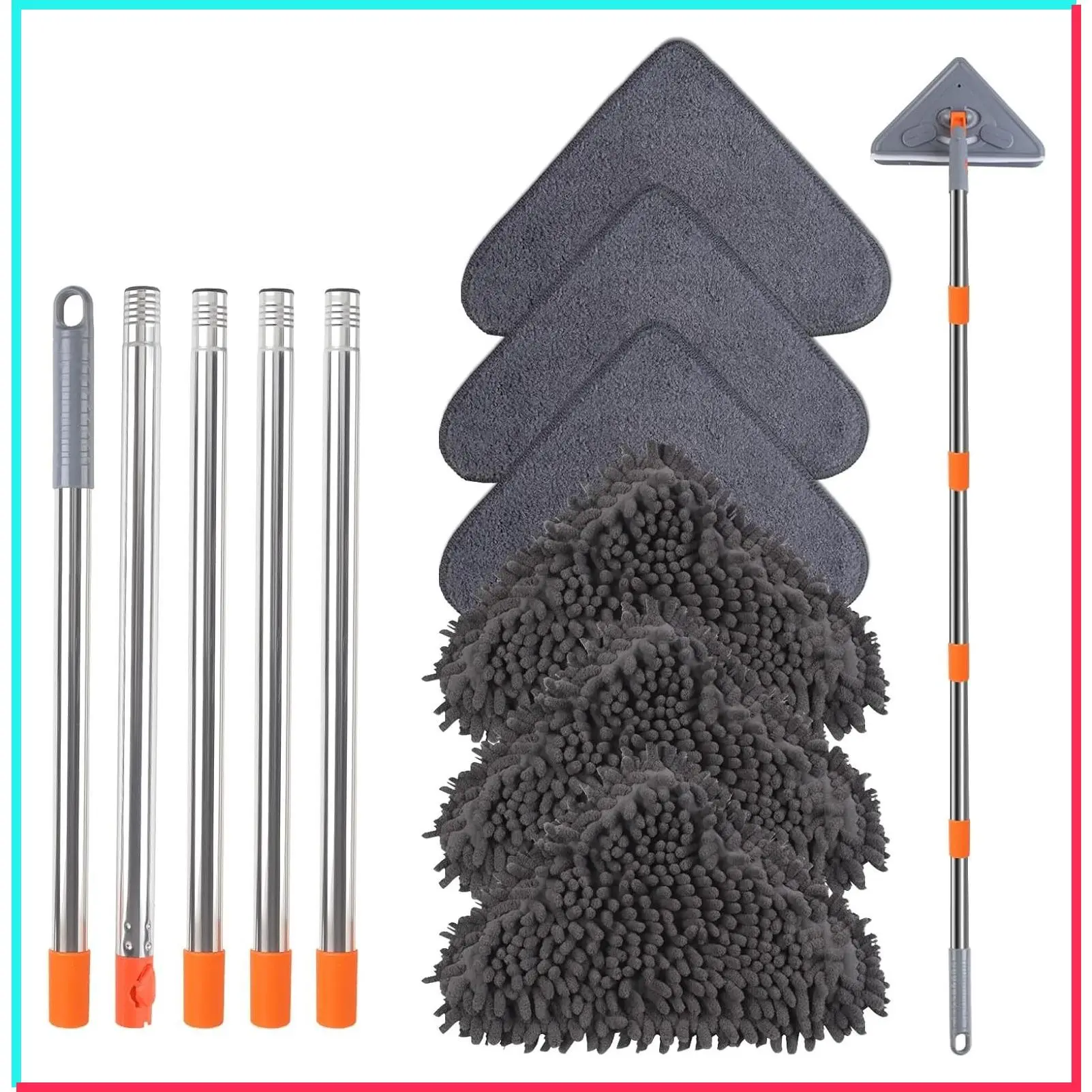 Wall Mop with 80" Long Handle, Wall Cleaner Tool for Windows, Walls, Ceiling Fans, Dust, Baseboards & Floors, 360° Ceilings Cleaner Duster with Squeegee and 6 Replacement Pads