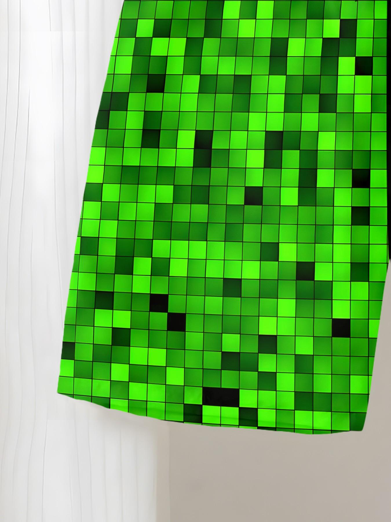 Beach Shorts Pixelated Split Printed, Creeper Design Casual Swimwear, Drawstring Waist Knee Length Fitted Shorts