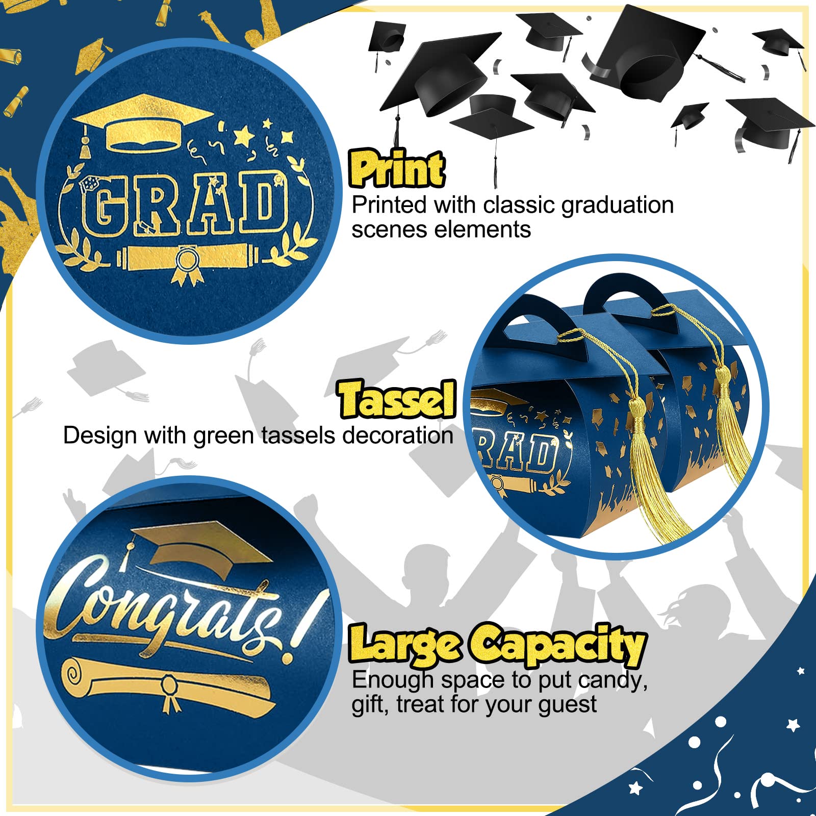 30 Pcs Graduation Cap Gift Boxes Graduation Party Favors Graduation Gifts Class of 2026 Candy Box with Tassel Table Centerpieces Graduation Decoration Treat Candy Boxes for Grad Party Supplies
