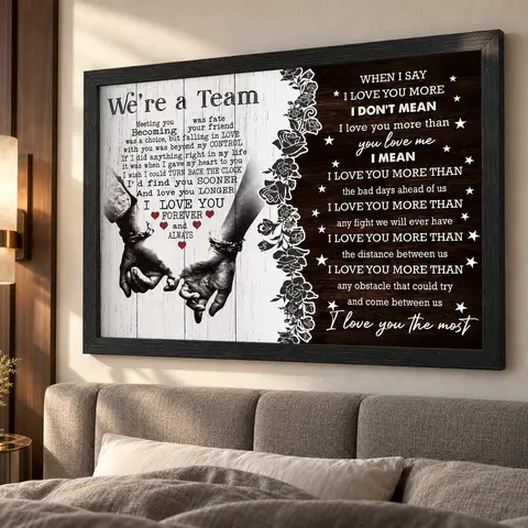 NBHYK Personalized We're A Team Couple Poster for Him Her Husband Wife Christmas Birthday Anniversary Custom Name Canvas Print Wall Art Home Decor Picture for Bedroom LivingRoom - Decorative Artwork Eco-Friendly Fade-Resistant UV-Protected - Creative