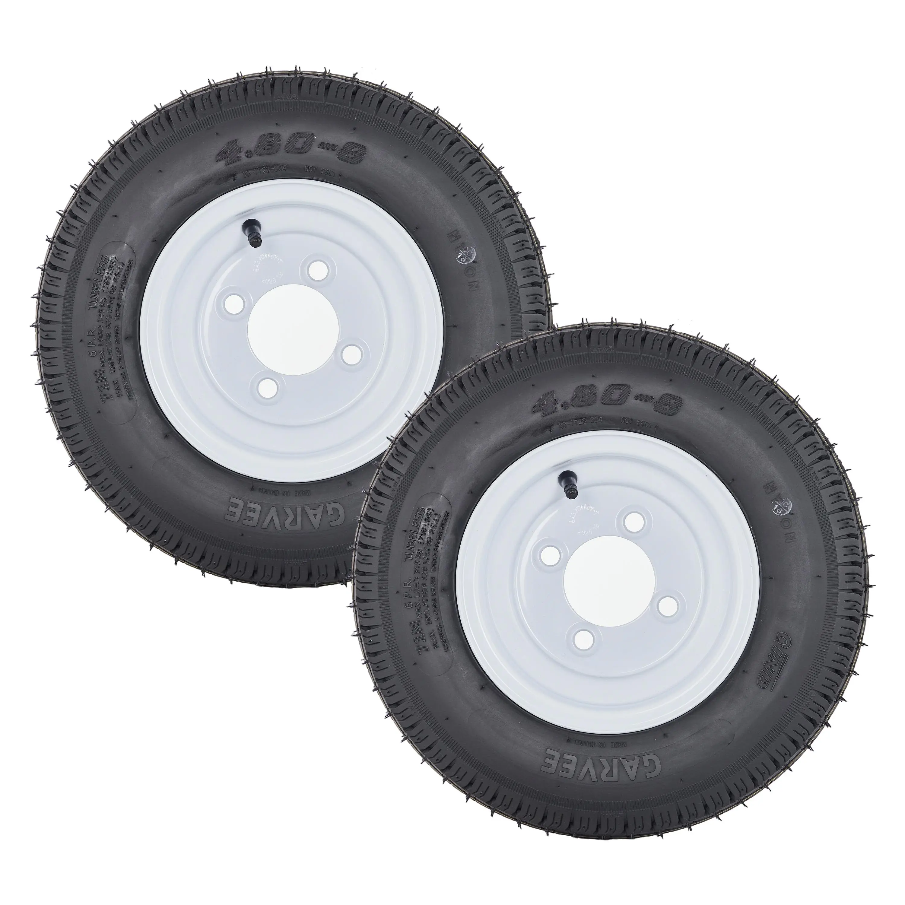 4.80-8 Trailer Tires and Wheels Set of 2, 6 Ply Load Range C, 4 Lug 4 Inch Bolt Pattern, for Utility Boat Lawn Mower Trailer, Complete Assembly, 760lbs Max Load
