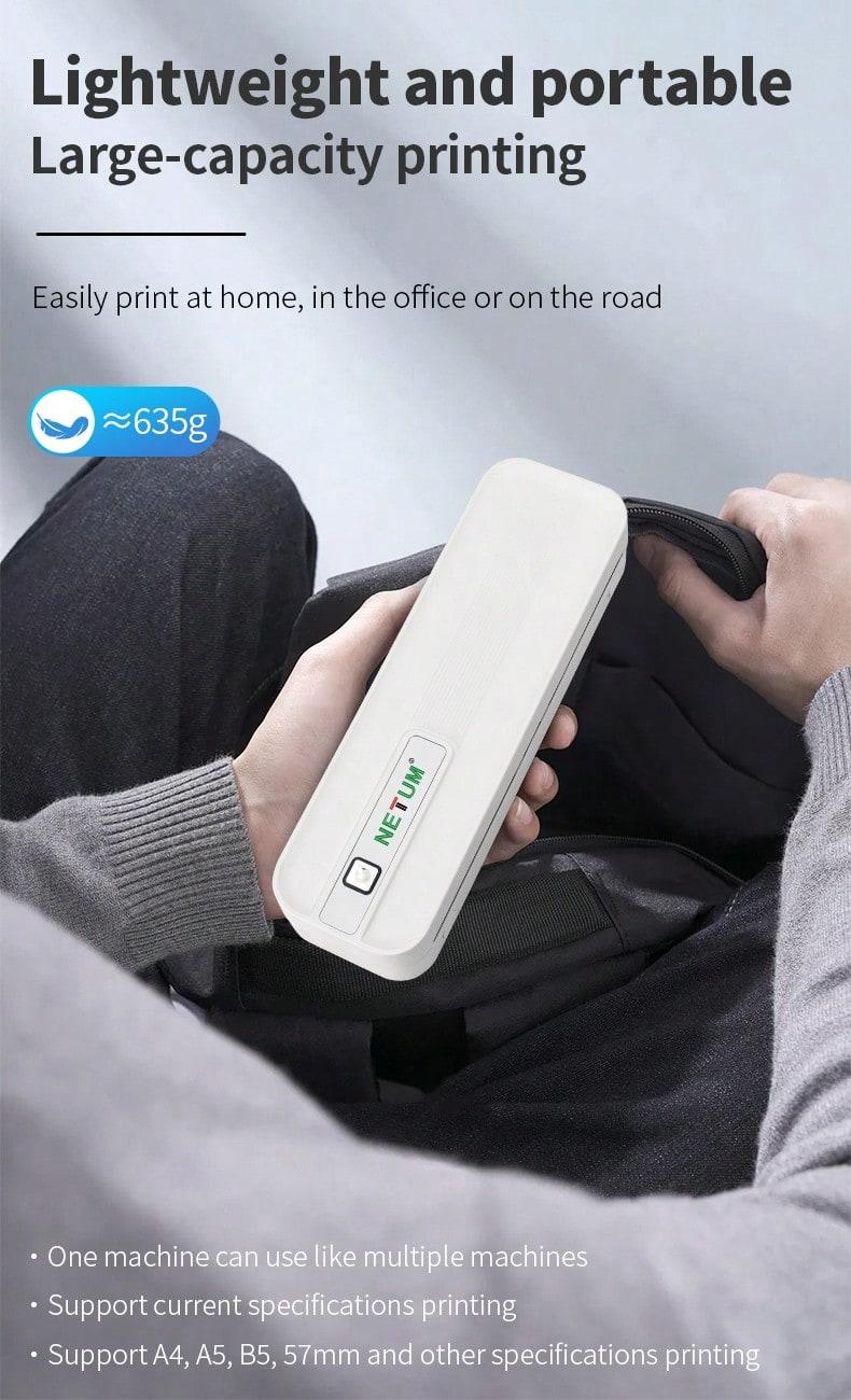 Portable Wireless Inkless Printer, Bluetooth-compatible Thermal Printer Compatible with iOS Android Laptop, Supports Us Letter and A4 Paper