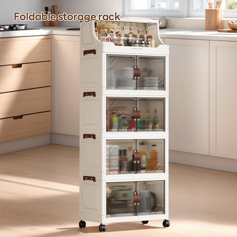 Multi-Layer Home Storage Cabinet, 36cm*25cm/46cm*28cm, Eco-Friendly Plastic, Double Door, Wheels, Durable, Aesthetic, Organize Toys & Food