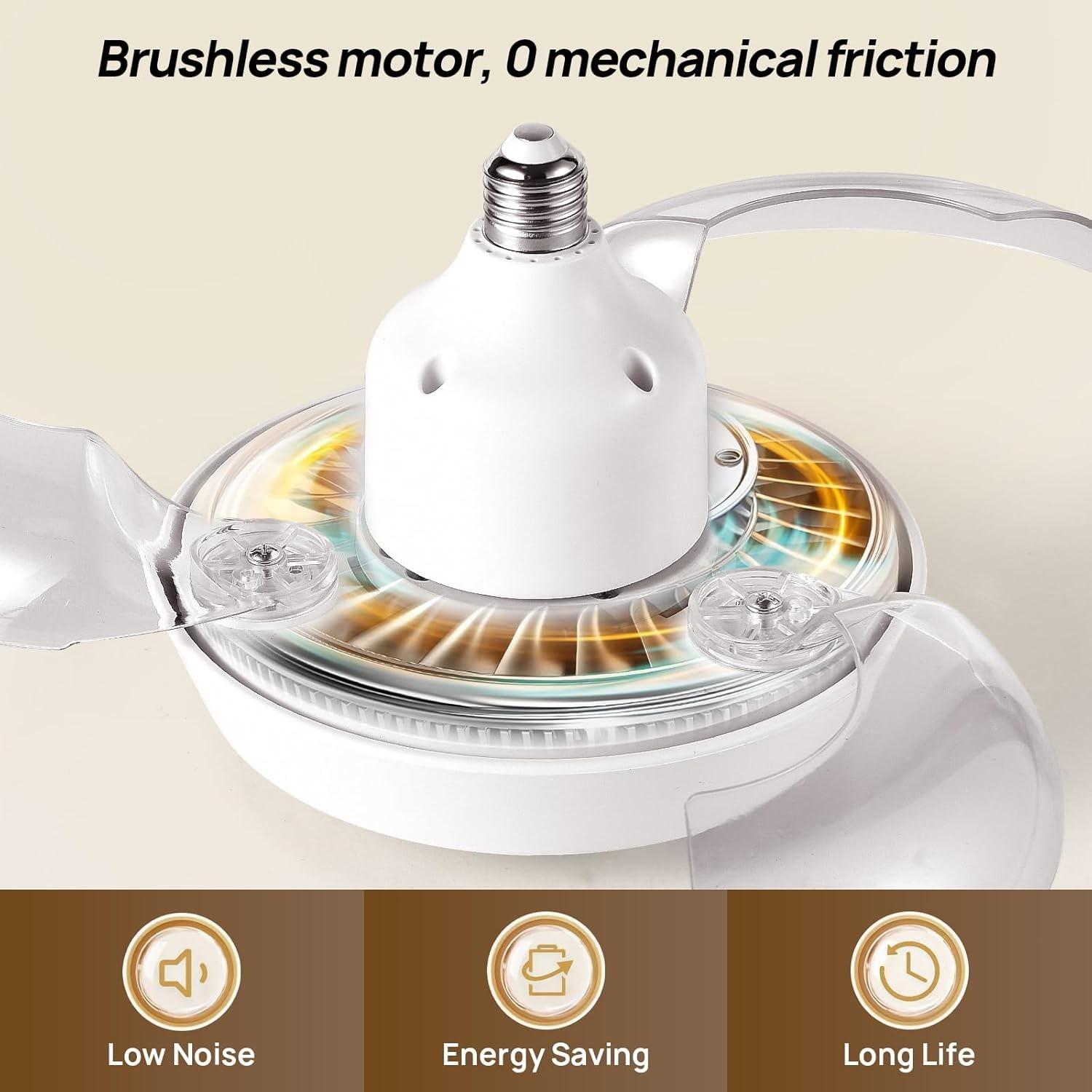 Socket Fan Light with Remote Control, E27 Socket Retractable Ceiling Fan Light, Ultra-Quiet Dc Motor, Dimmable LED, Flush MounSocket Fan Light E27 Fan Light Retractable Ceiling Fan Light Invisible Blades Ultra Quiet DC Motor Dimmable LED Flush Mountt