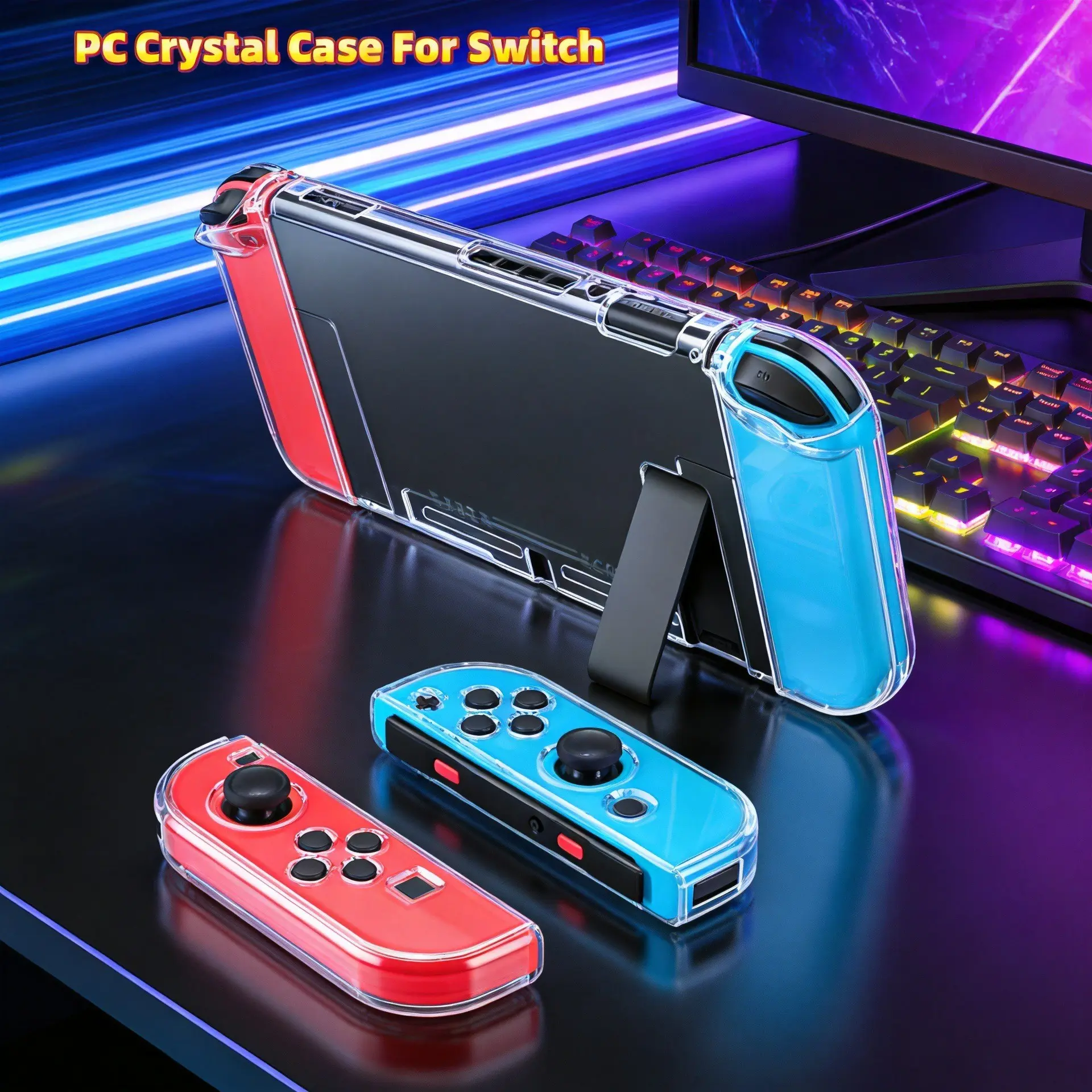 For  Switch Transparent PC Crystal Case, Detachable Hard Shell, Shockproof Anti-Scratch Cover, Protective Housing for Gaming Console Acceroies.