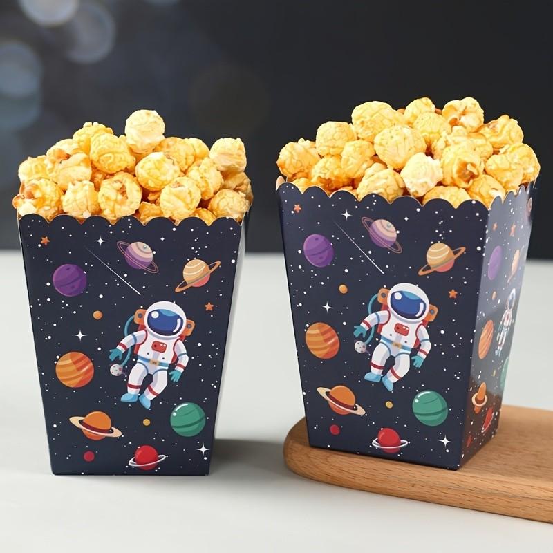 10 Astronaut Popcorn Boxes with Striped Paper Bags, Party Bags, Candy Boxes, Perfect for Themed Celebrations, Party Decorations | Elegant Party Boxes | Decorative Popcorn Boxes