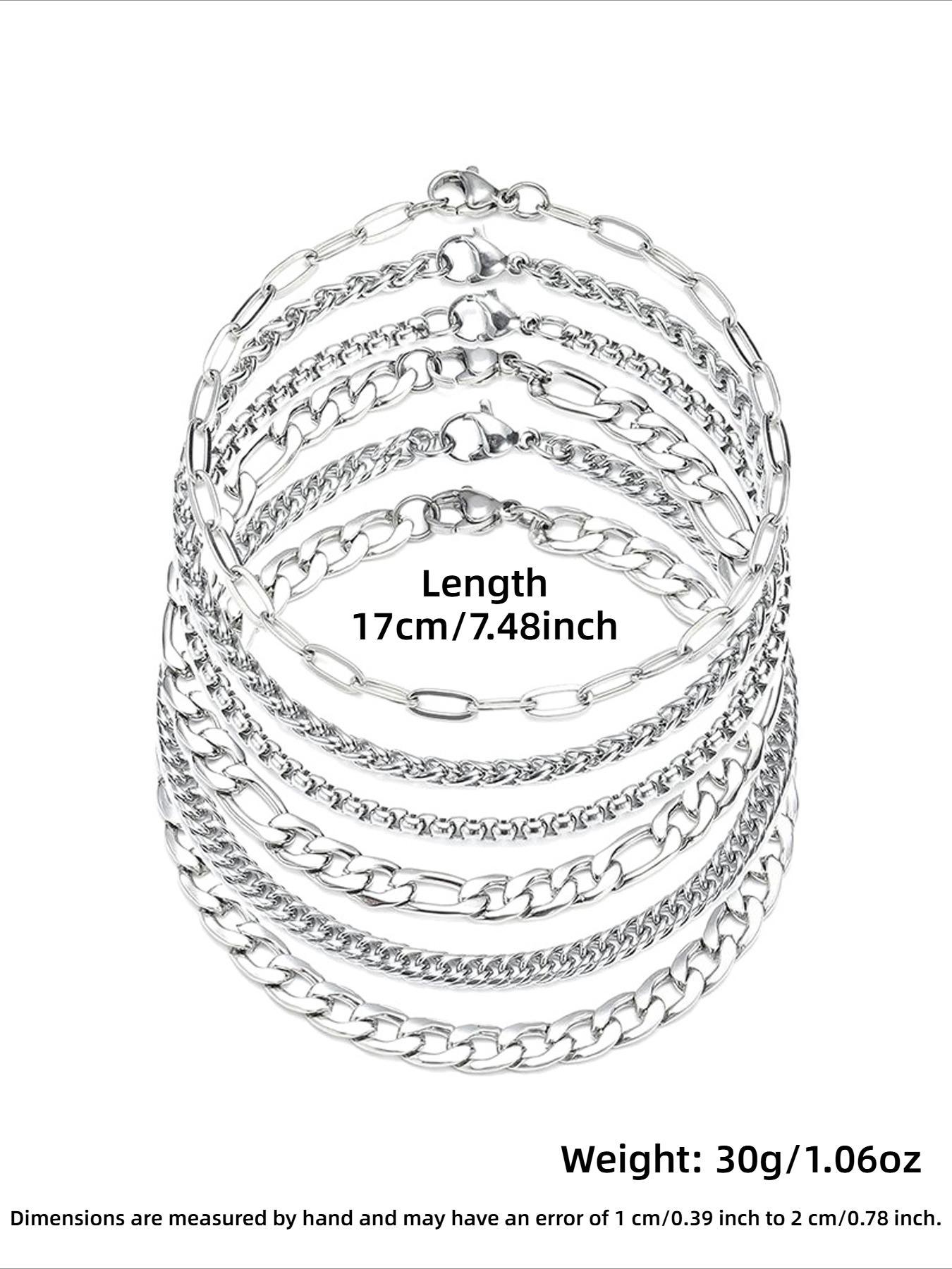 6-piece Set of Simple Stainless Steel Chain Metal Bracelet, Men's and Women's Fashion Trend Street Style Stacked Bracelet Set