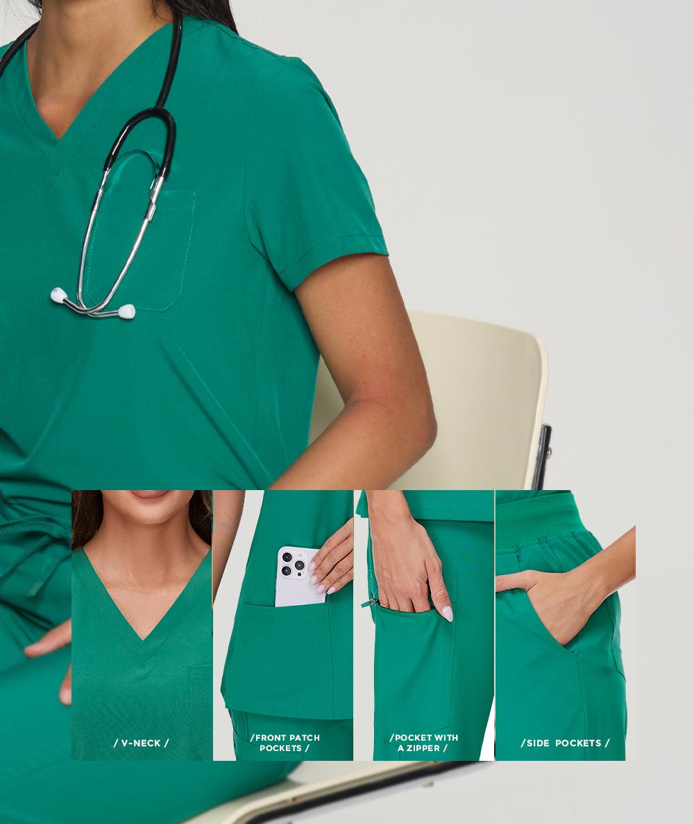 COZYFIT Scrubs for Women Set and Jackets - Stretch V-Neck Scrub Top & Jogger Pant, Zip Front Nurse Jacket SpringStatements