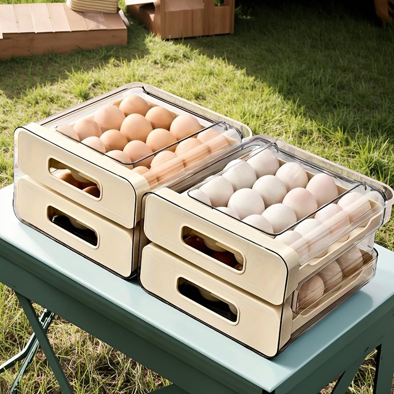 Large Capacity Refrigerator Egg Rack, 2 Layer Storage Box for 32 Eggs, Transparent Plastic Egg Tray, Fridge Organizer Container