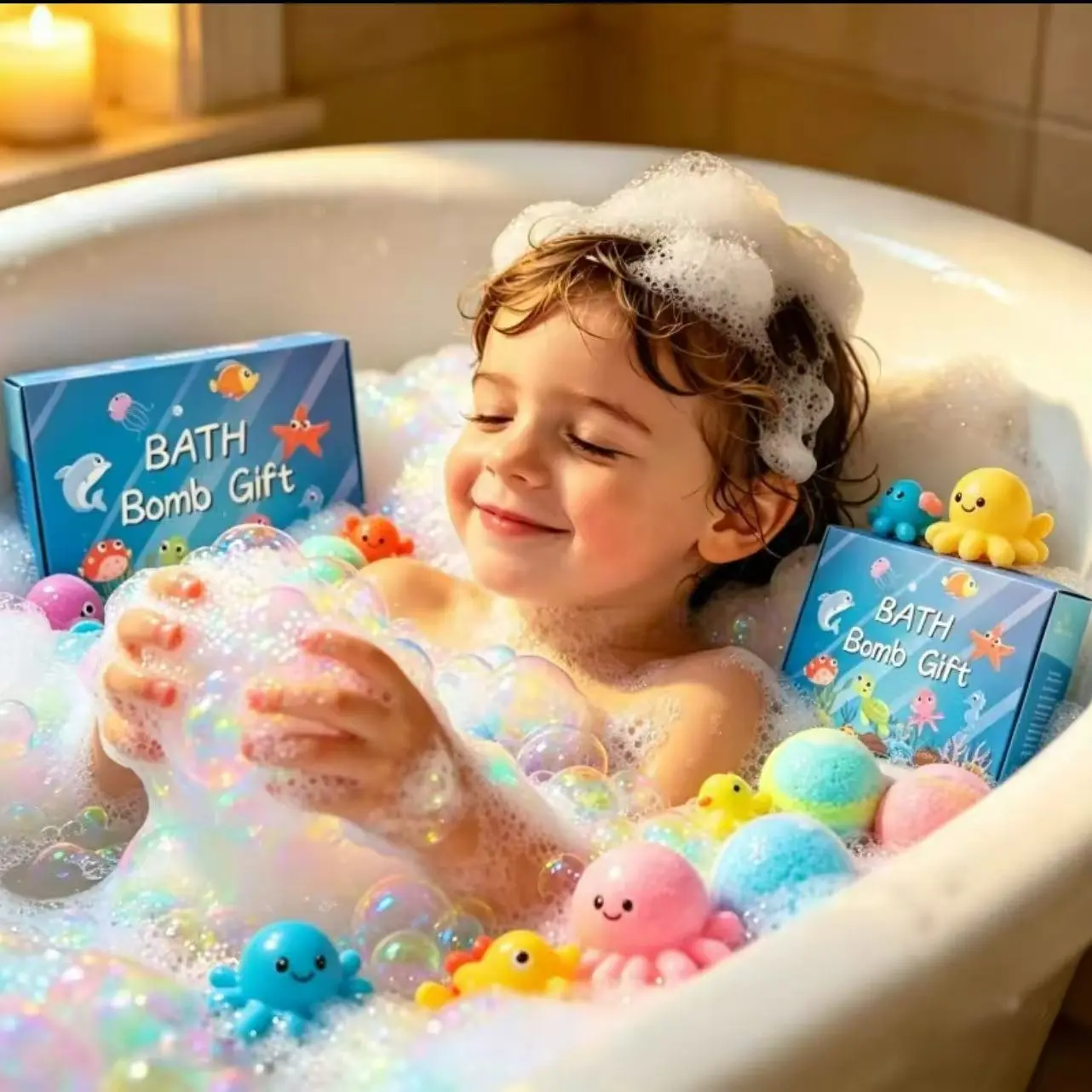 Kids Bath Bomb Salt Ball, Gentle Bath Bombs, Quick Foaming Dissolves, Gentle Skin Care, Includes Small Toy, Soft Foam, Relaxing Cleanse, Fun Bath Time, Gift Box Packaging