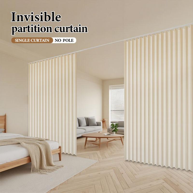 No-Drill Light Filtering Room Divider Curtain Easy Install Curtain for Renters, Foldable Privacy Partition for Small Apartments, Bedroom & Living Room