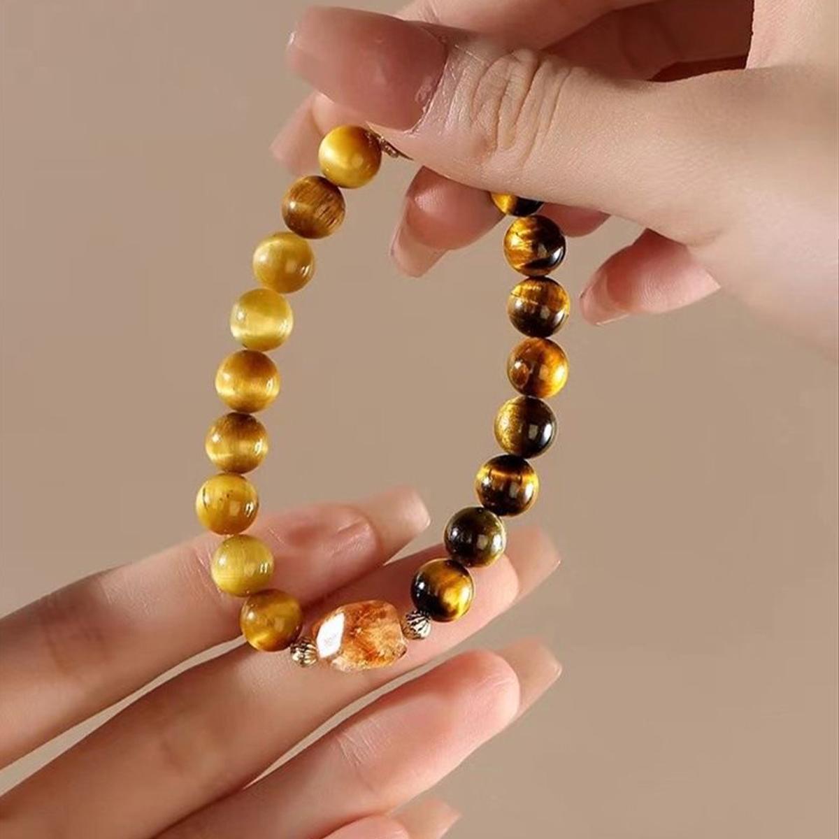 Money Attraction Bracelet Wealth Abundance Energy Protection Natural Crystal Tigers Eye Citrine Handmade Beaded Good Luck Bracelet Golden Friendship Bracelet jewelry Encouragement Gift Unisex