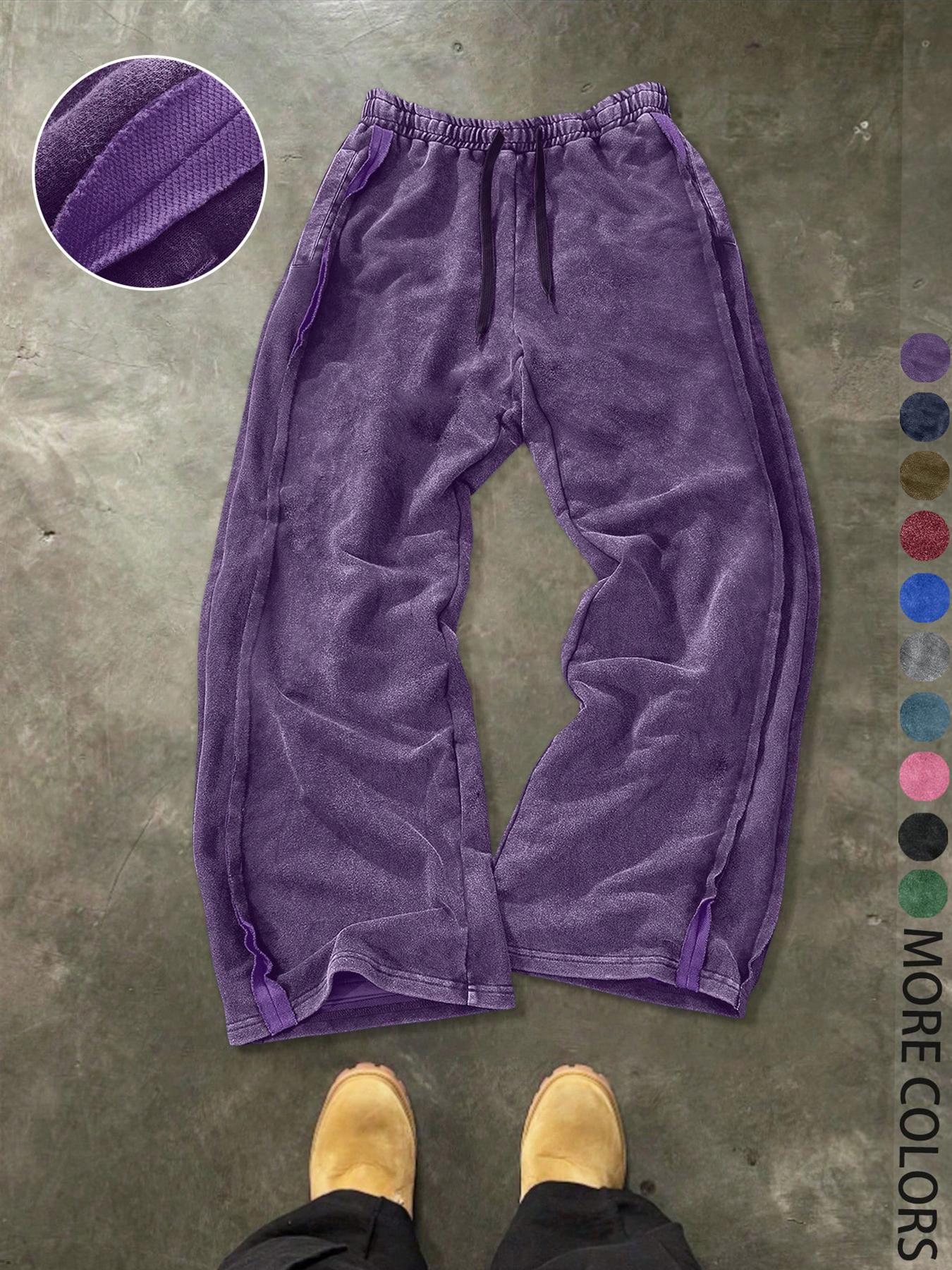 Men's Streetwear Cotton Joggers, Loose Fit Elastic Waist Plain Knit Pants, Washed Fabric with Vintage Details, Casual Fashion for Daily Wear