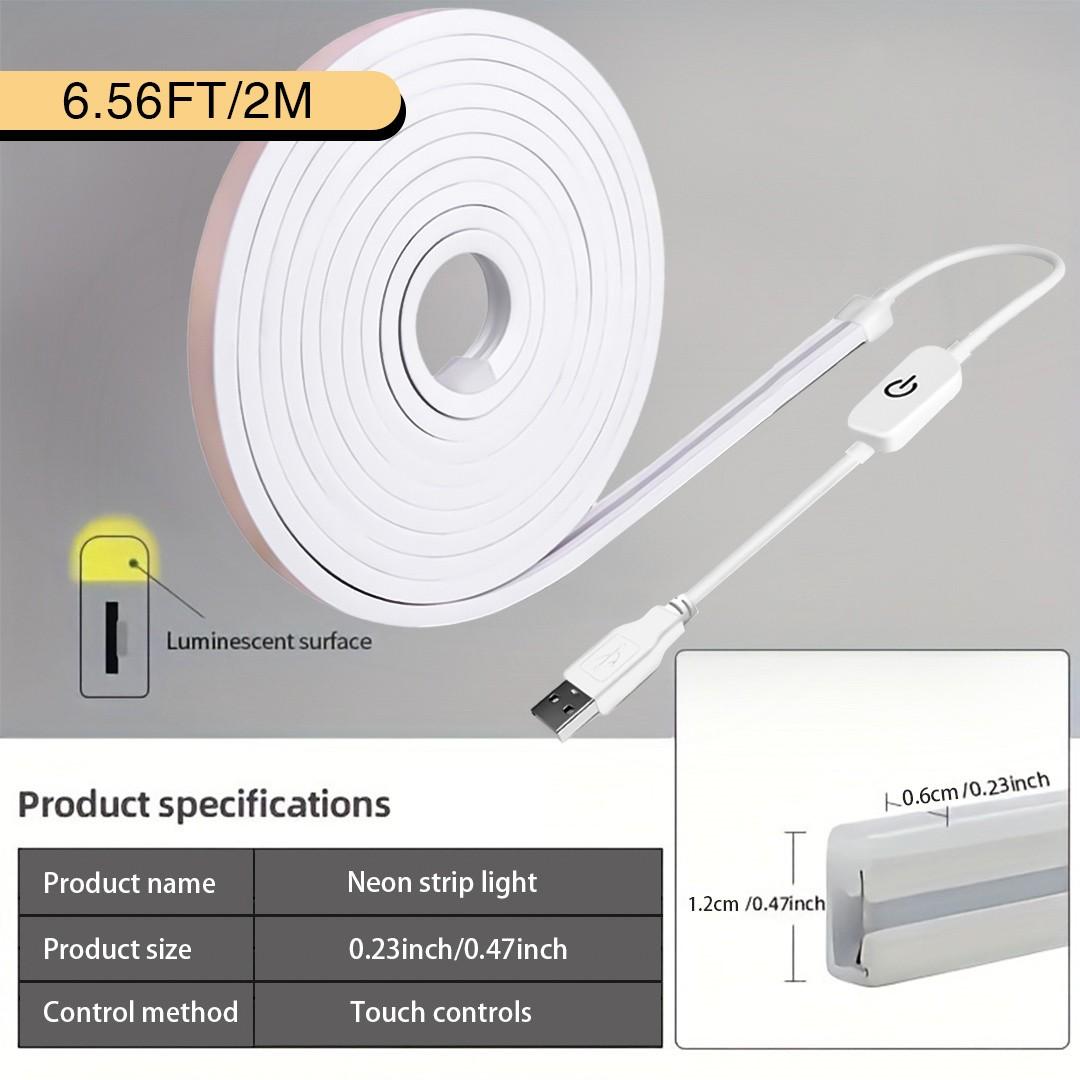 LED Neon Light, 6.5 Feet Warm white LED Strip, Flexible Rope Light for Indoor Home Decor, USB Powered, No Power Adapter Included