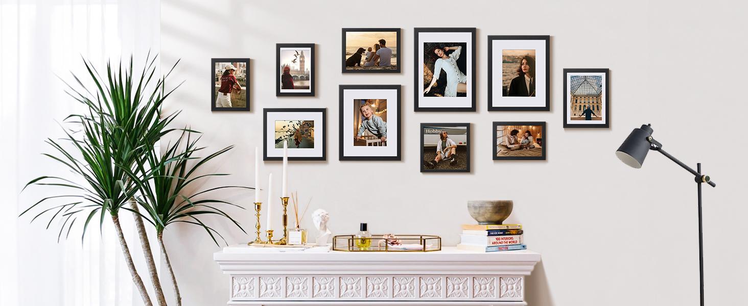 5-Pack Rectangular Black 4x6 Picture Frames, Wall or Tabletop Display, Holds 3.5x5 Photos with Mat or 4x6 Without, Modern Classic Home Decor Gallery Wall Set