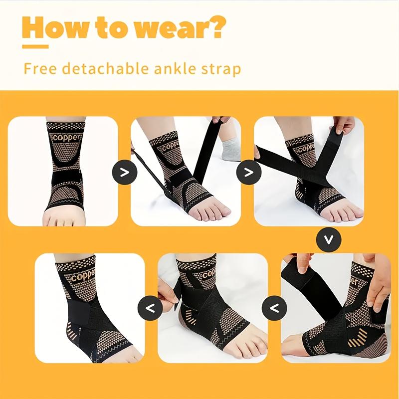 Adjustable Copper Compression Ankle Brace Support Sleeves, Breathable Strap for Running Fitness Sports, 2pcs
