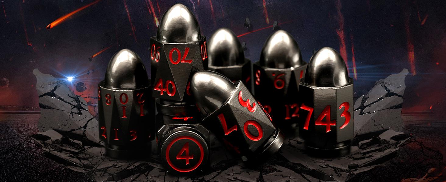 Bullet Dice Set, DND Dice Metal Revolver Dice，D6 Dice Gun Dice D&D Gifts for Dungeons and Dragons, Pathfinder, Warhammer 40k or Theme Tabletop Games