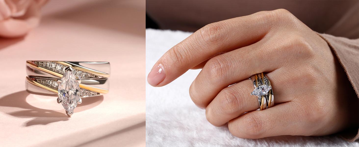 Jeulia Wedding Rings Engagement Rings for Women Anniversary Promise Ring Bridal Sets 925 Sterling Silver with 1.6 ct Primary Stone+ 0.32 ct Side Stone