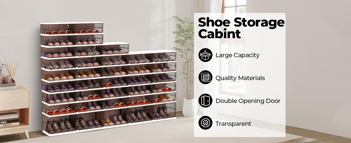 9 Tier 18 Pairs Foldable Shoe Rack with Wheels, Portable Plastic Shoe Storage Cabinet with Clear Magnetic Doors Space Saving No Assembly for Entryway, Living Room, Closet
