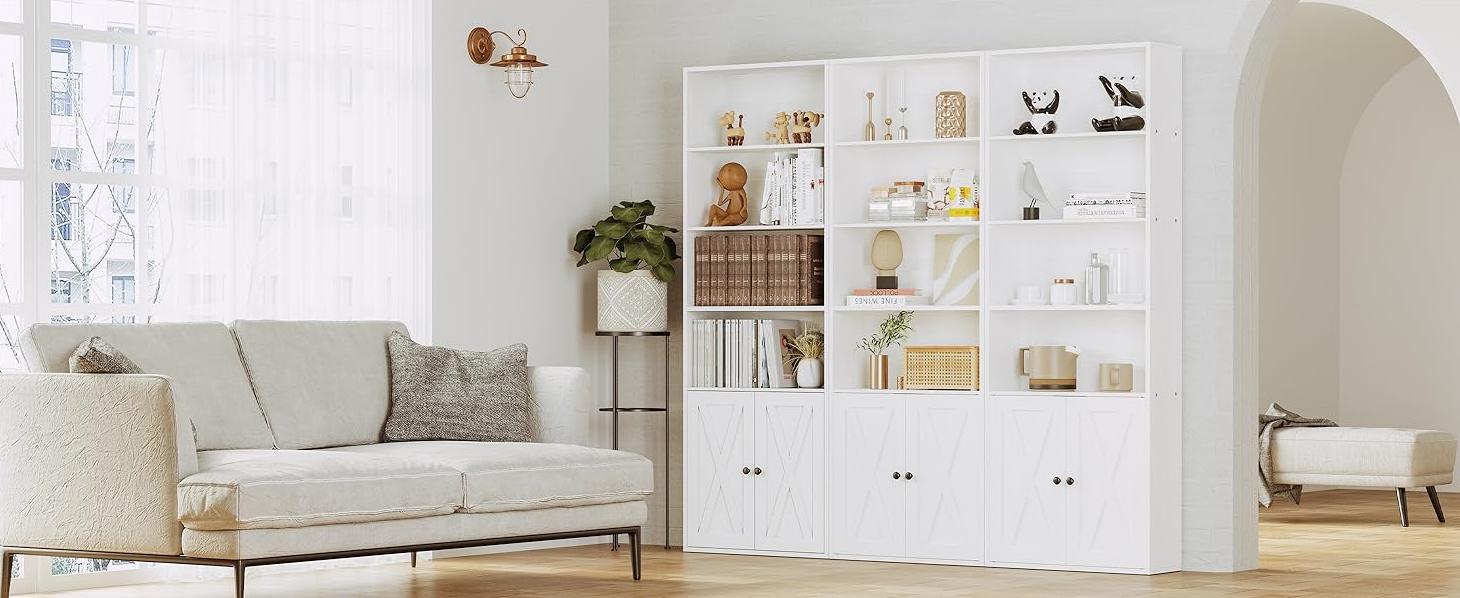 IRONCK Industrial Bookshelves and Bookcases with Doors Floor Standing Six Shelf Display Storage Shelves 70 in Tall Bookcase for Home Office, Living Room