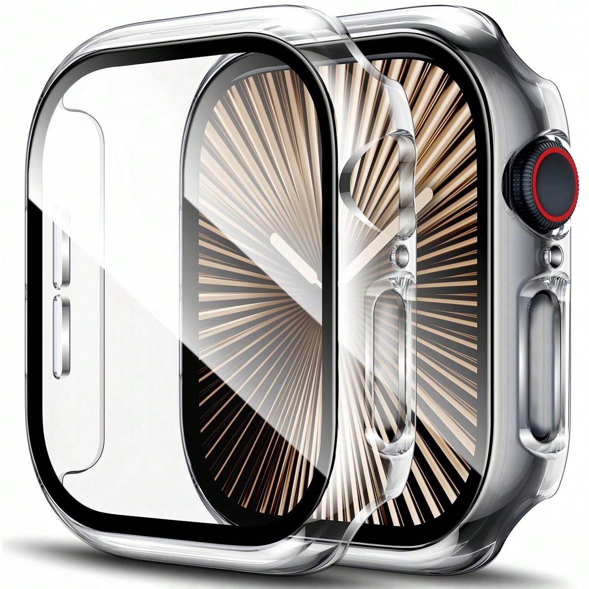 Built-In Tempered Glass Screen Protector, All-Around Hard PC Protective Watch Case Ultra-Thin Cover for Apple Watch Series Ultra/SE/11/10/9/8/7/6/5/4, 38/40/41/42/44/45/46/49 mm, Smart Watch Accessory, Smartwatch Accessories, Protection, Wearable
