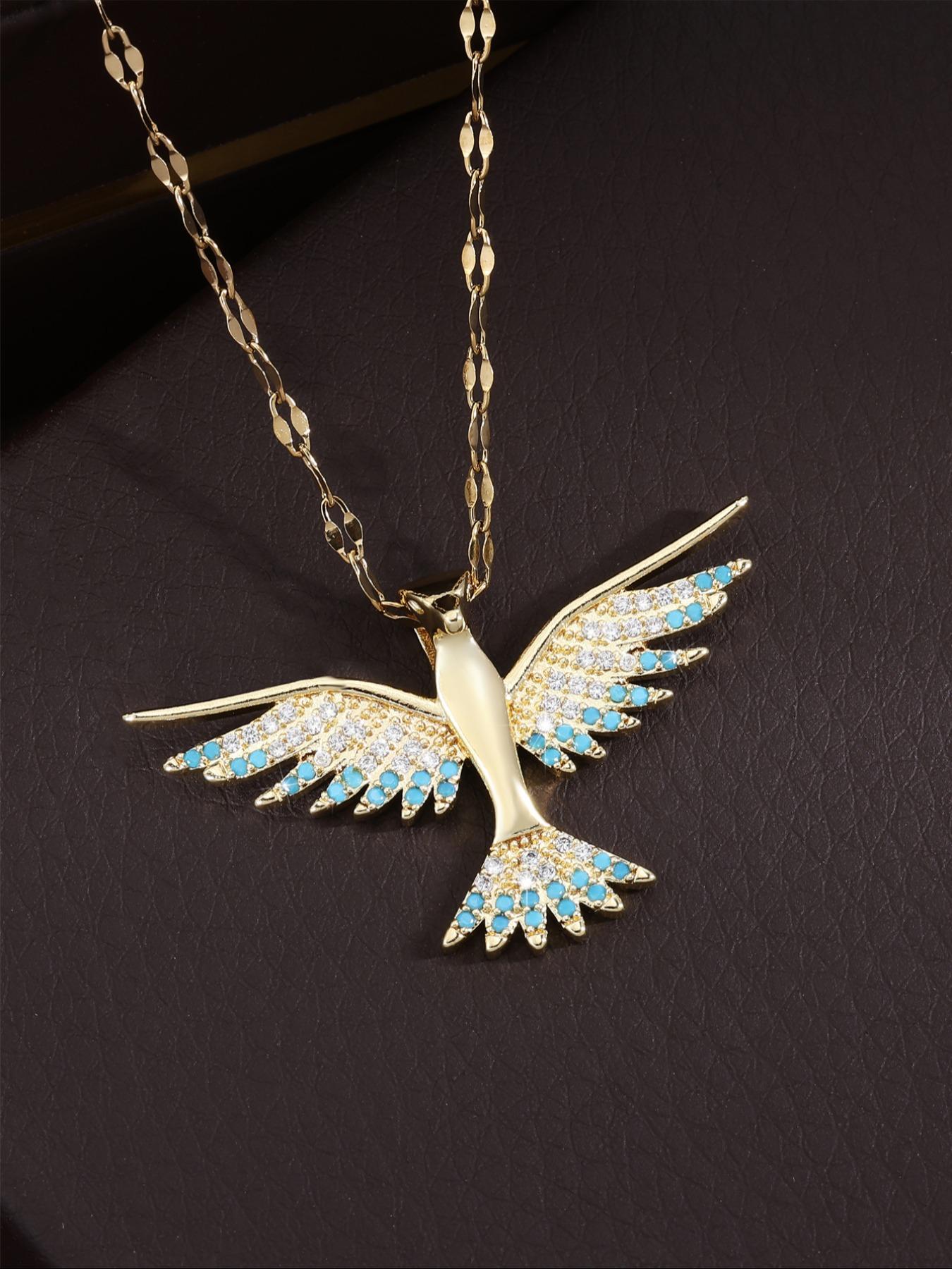 Elegant Full-Diamond Eagle Party Necklace for Women, Versatile High-End Collar Chain Jewelry, Trendy Lockbone Pendant Accessory