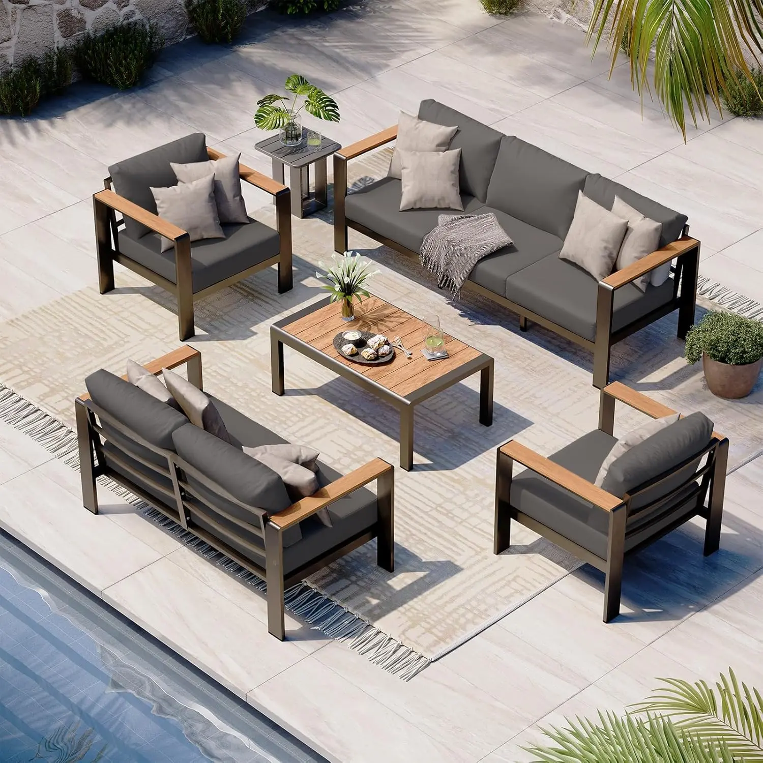 GARVEE 7-Piece Aluminum Patio Sofa Set, Outdoor Sectional with Coffee Table
