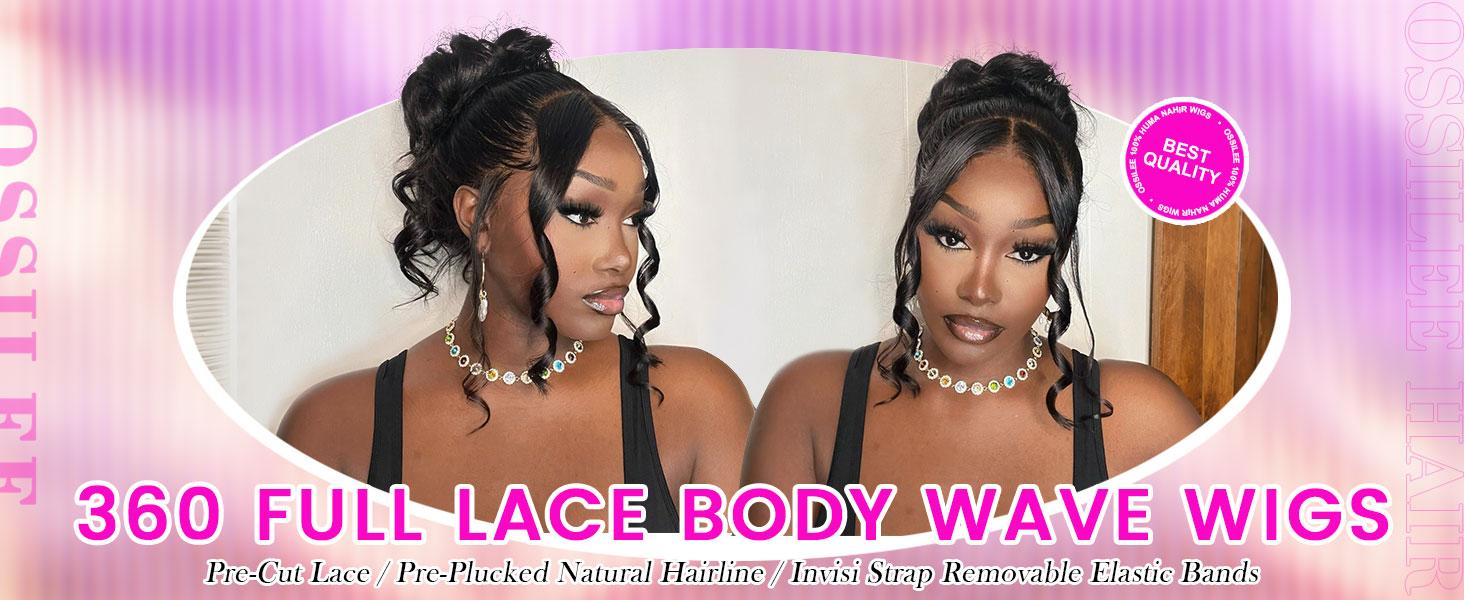 28 Inch Hidden Strap Glueless 360 Lace Front Wigs Human Hair Pre Cut Pre Bleached Pre Plucked Body Wave 360 Full Lace Wigs Human Hair 180% Density HD Lace Front Wigs Human Hair