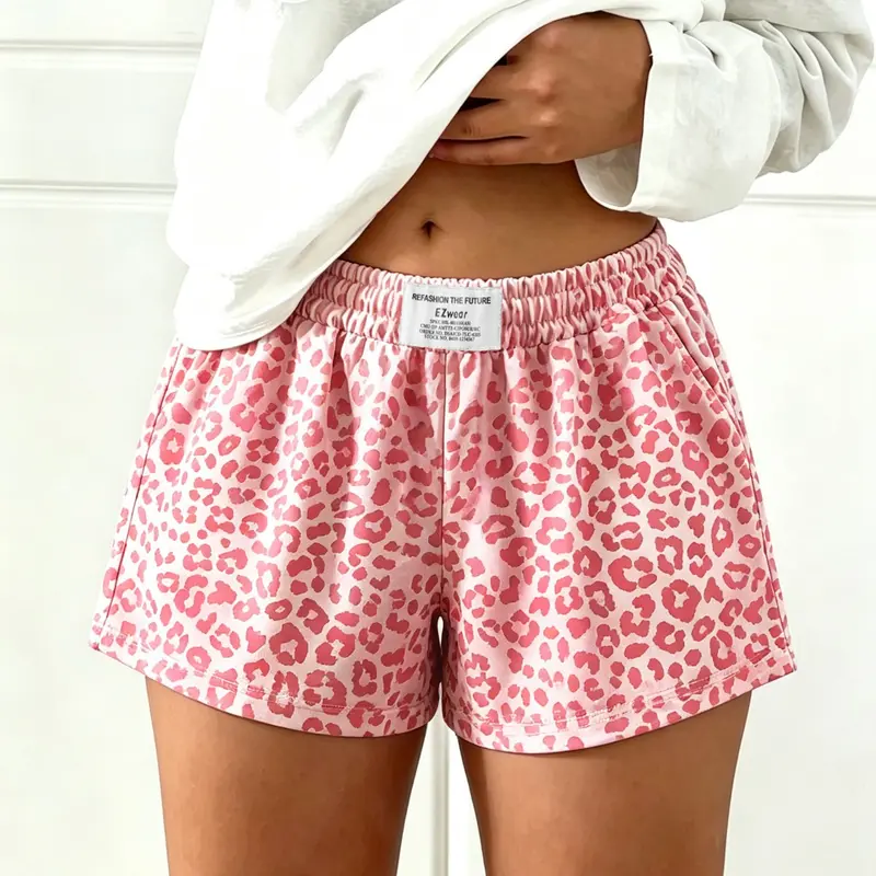 Women's retro elastic waist retro leopard print/striped/camo spotted/checkerboard/plaid pattern full printed side pocket shorts, soft and comfortable fabric, summer fashion casual versatile
