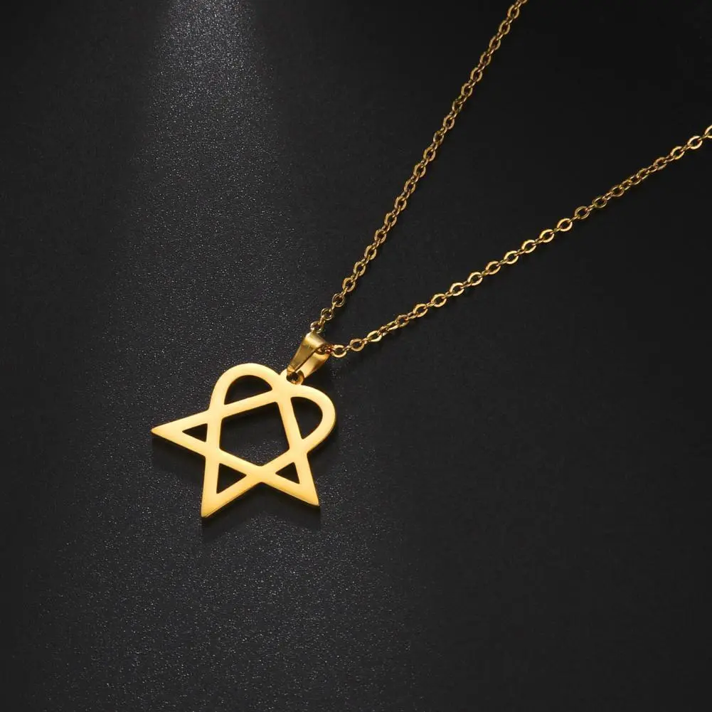 Heartagram Star Pendant Necklace Stainless Steel Heart Pentagonal Chain Necklace for Women Couple Jewelry Wedding Gift
