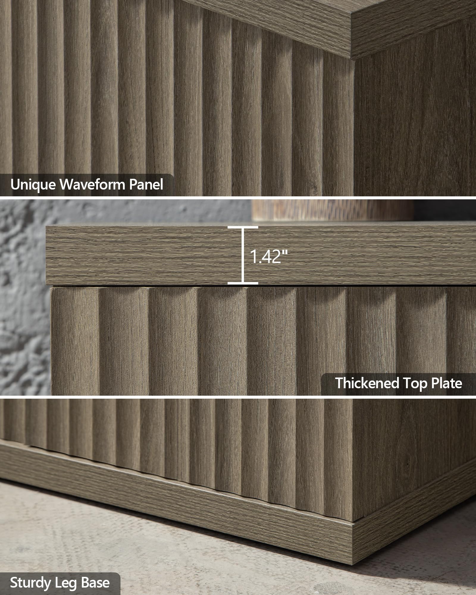 SICOTAS Buffet Cabinet with Storage Accent Sideboard 15.6" x 30.9" x 34.1" Size Modern Credenza with Doors & Shelves Fluted Media Console Mid Century Coffee Bar Table for Living Room Kitchen Dining Room Hallway, Durable