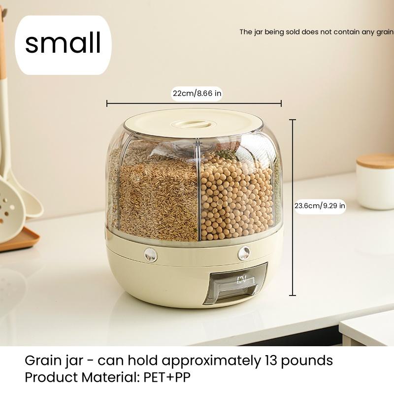 UFORU Rotating Grain Storage Bin 6 Grids Rice Container One-Click Output Large Capacity Food Dispenser For Rice Grains or Pet Food Sealed Moisture Proof Organizer UFORU Rotating Grain Storage Bin 6 Grids Rice Container One-Click Output Large Capacity Food Dispenser For Rice Grains or Pet Food Sealed Moisture Proof Organizer