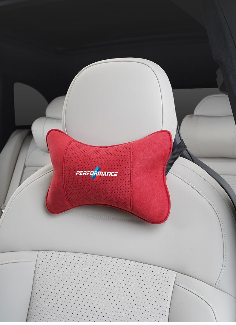 Car Suede Headrest Neck Support Auto Seat Accessories For BMW Performance F25 F26 F15 F16 E90 E91 E92 E60 E84 G22 G32 F13 F36 G30 G20 G11 G12 F80 F82 F90