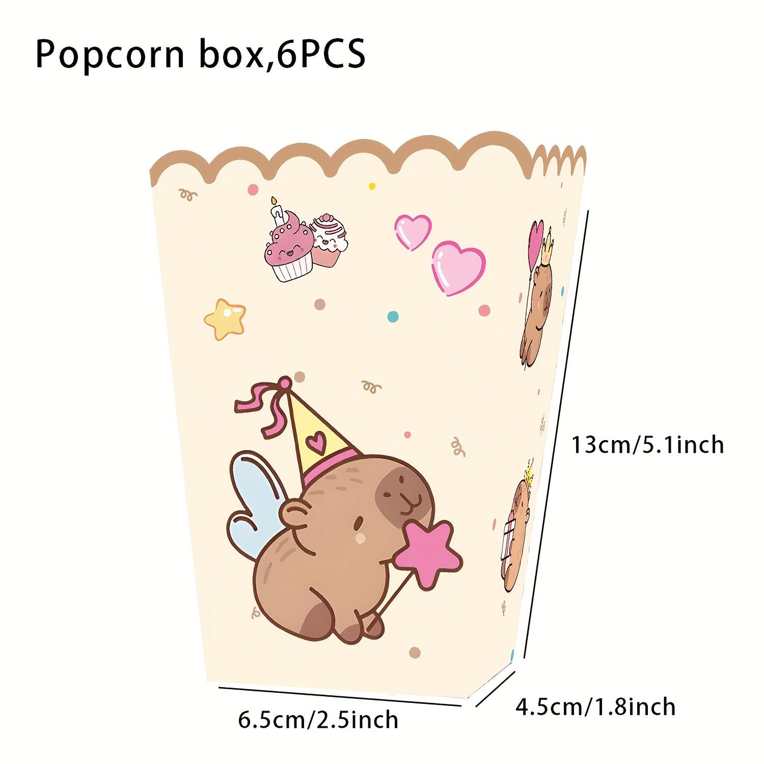 6 Piece Capybara Popcorn Boxes, Striped Paper Bags, Party Bags, Candy Boxes, Perfect for Theme Celebrations, Elegant Party Decor