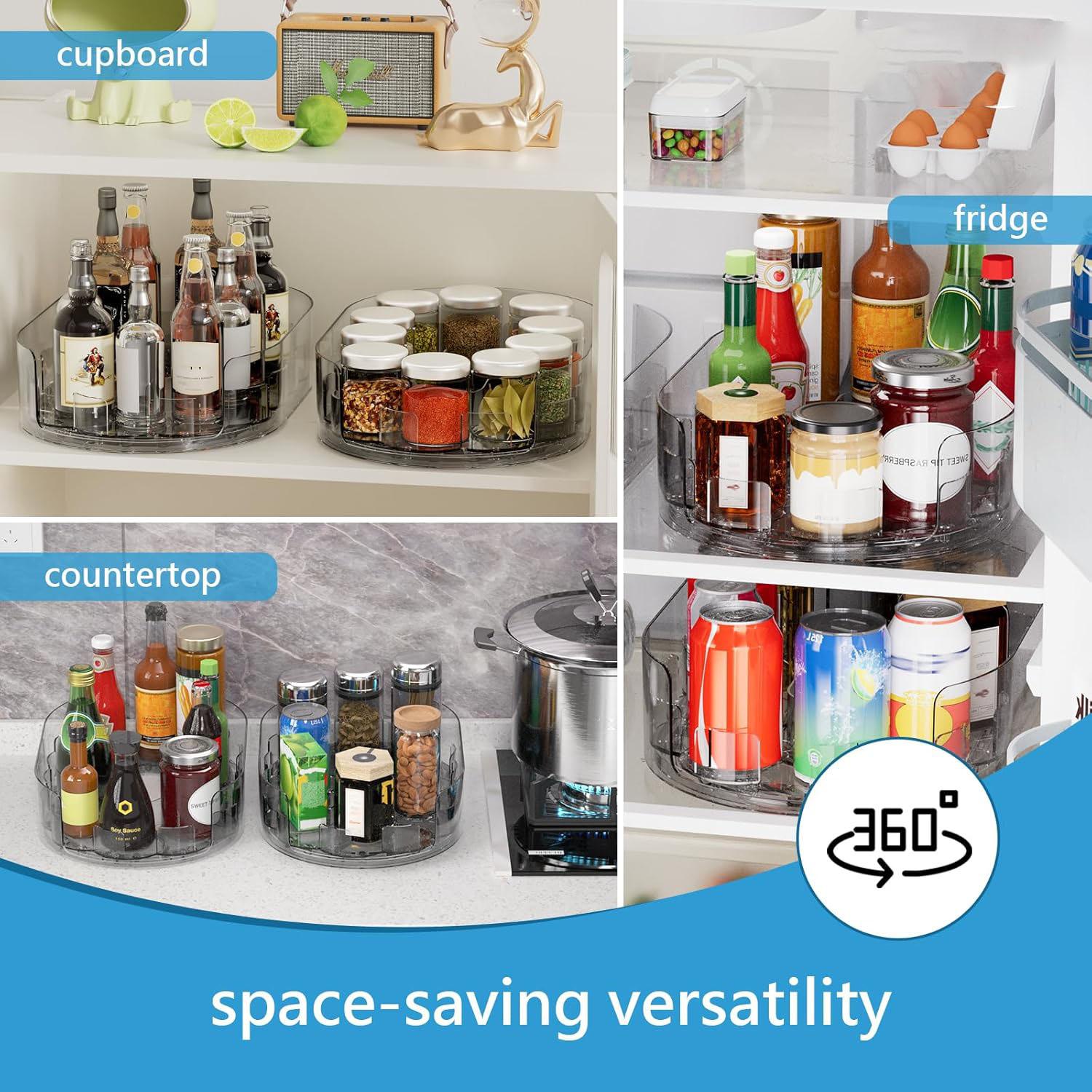 Rotating Refrigerator Storage Rack, 360° Rotating Spice Rack, Soft Drink can Storage Rack, Rotating Refrigerator Tray,Suitable for Refrigerator Storage, Kitchen, Desktop, Cabinet, and Food Storage Compartments.