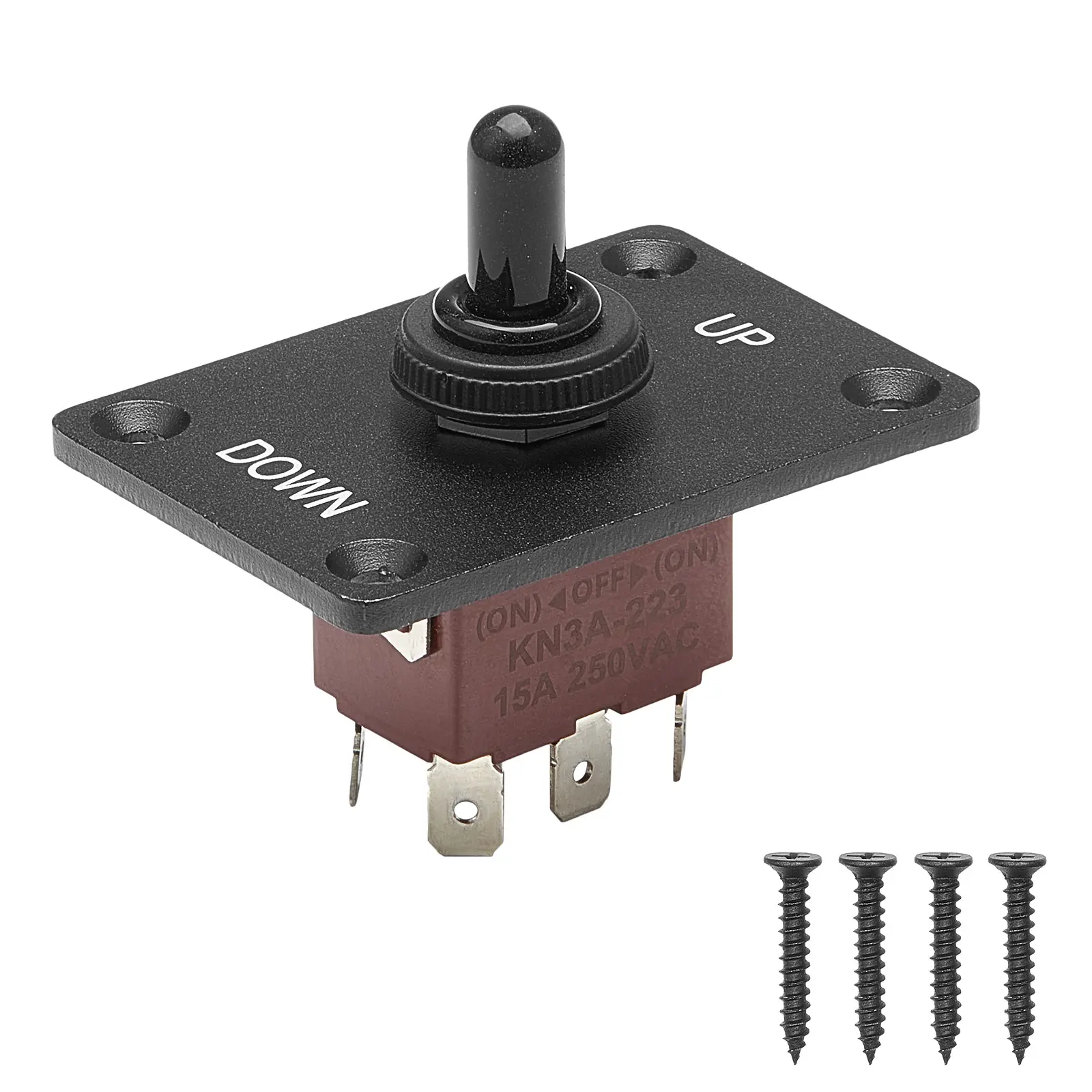 Toggle Switch, 6 Pin Momentary Polarity Reversing Toggle Switch (ON)-Off-(ON) DC 12V/30A AC 250V/15A - with Up Down Mounting Panel & Waterproof Boot Cap for Auto Car Marine Boat