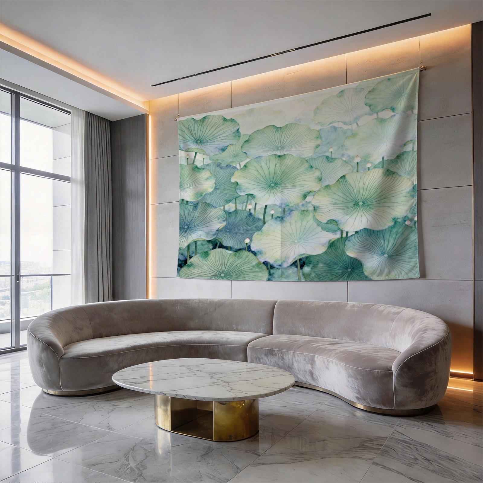 1 Piece Watercolor Lotus Leaf Tapestry, Green Lotus HD Digital Print Wall Hanging, Boho Aesthetic Decor Tapestry for Bedroom Living Room Dorm