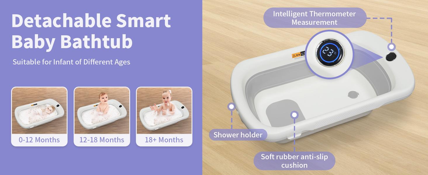 2 In 1 Safety Collapsible Baby Bathtub With Changing Table,Waterproof Diaper Changing Station Portable Travel Cute Care Baby Tub,Adjustable Height Nursery Organizer With Storage Racks For Newborn Infant Toddler Mom