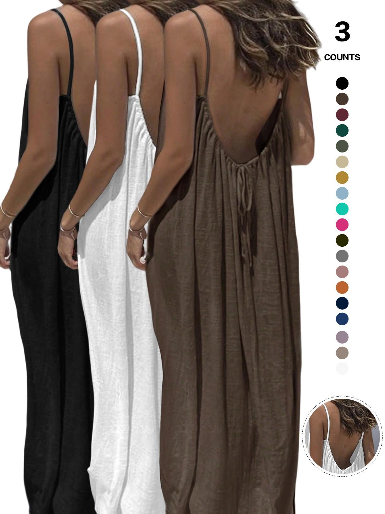 New Women's Backless Strap Sleeveless Dress, Loose Fit Homewear, Sexy Sleepwear, Beach Cover-Up, Multiple Colors & Sizes Available