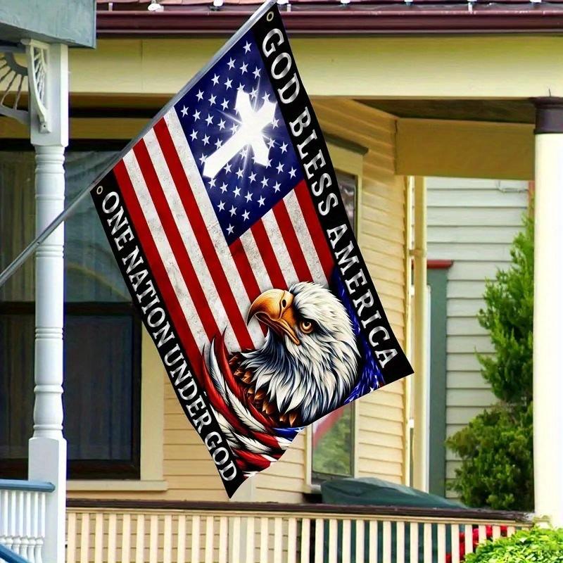 God Bless America One Nation Under God Flag, Bald Eagle  American Patriotic Flag, Polyester  USA Flag with 2 Grommets for Indoor Outdoor Yard Home Decor