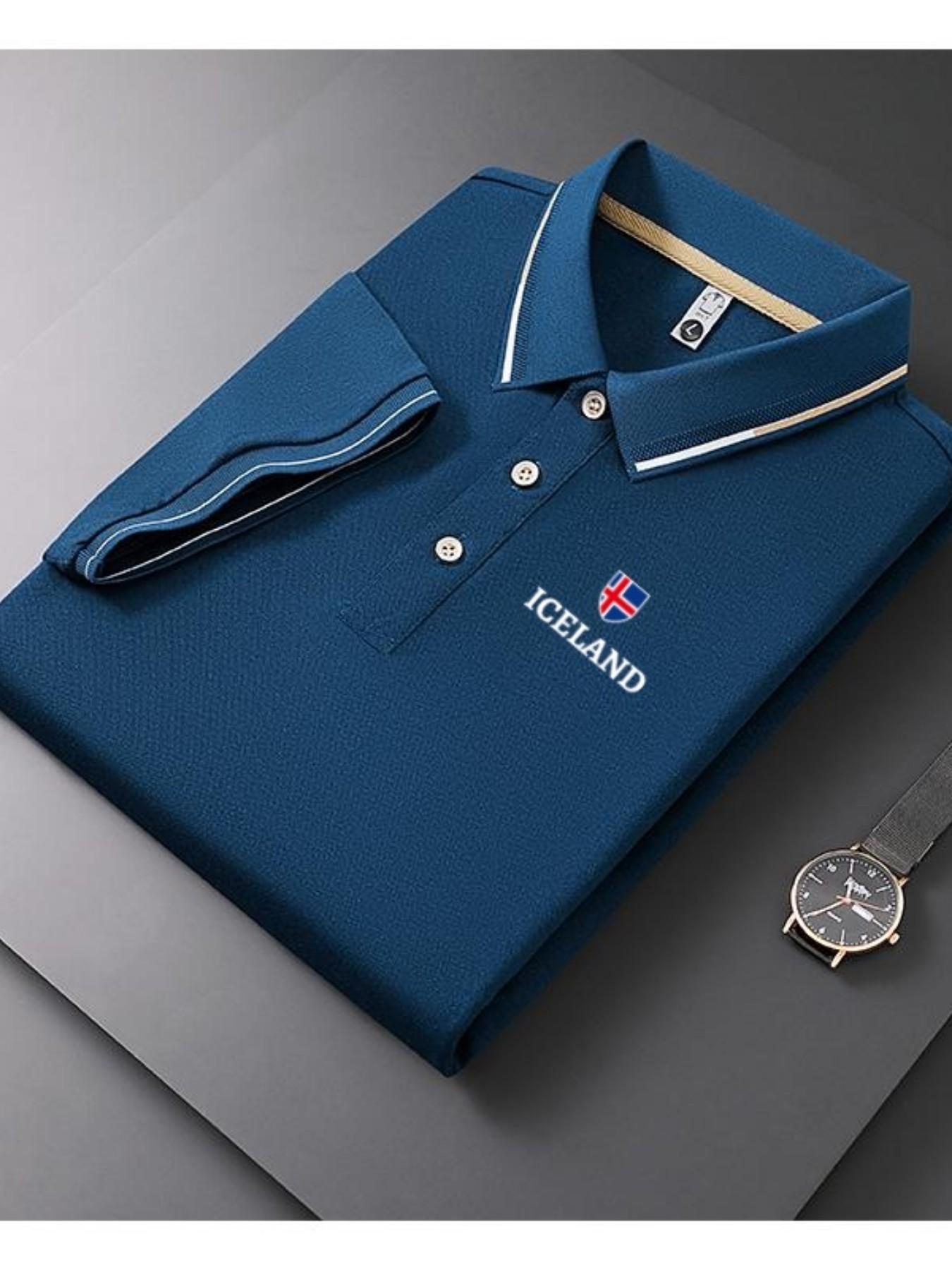 Men's Casual Summer Print T-Shirt with Iceland Flag, Fashion Short Sleeve Top, Geometric Design, Lightweight Breathable Polo Shirt