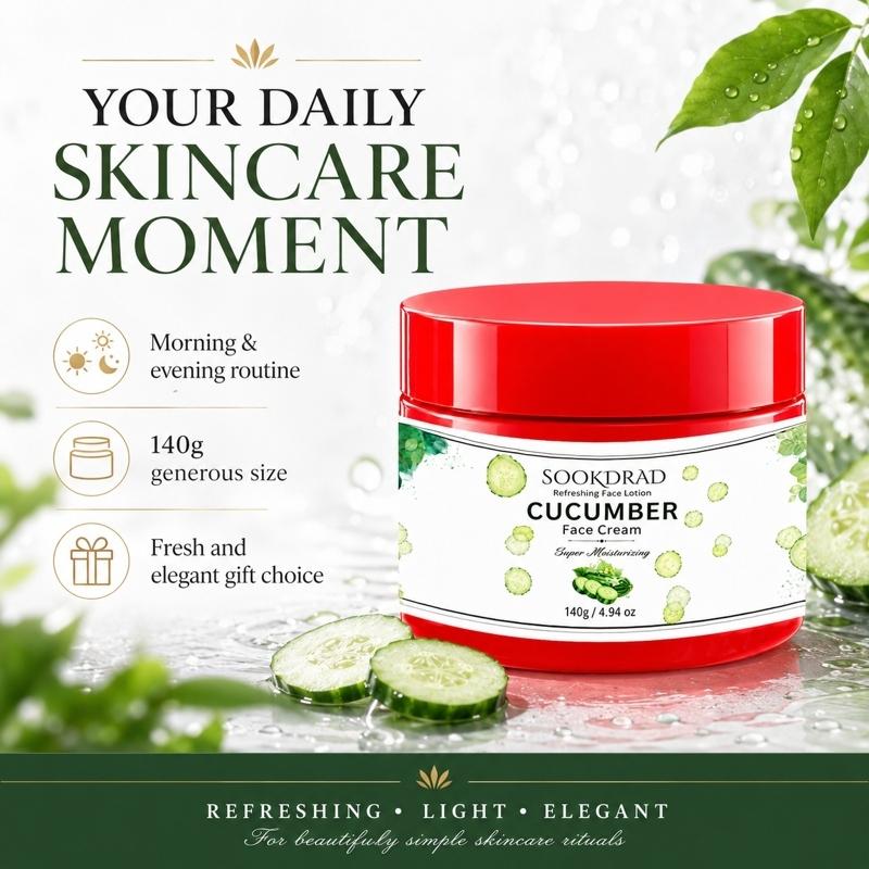 Cucumber Face Cream, Refreshing Facial Lotion, Super Moisturizing, Hydrating, For Face, Suitable For All Skin Types, 140g