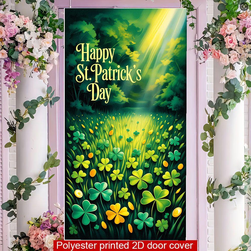 2D flat banner, 1pcHappy St. Patrick’s Day Backdrop, Green Four-Leaf Clover & Gold Coins Party Decor, Festive Irish Celebration Background for Video Shoots & Eventsgalentines party decor, valentine day decor, decorations for valentines day