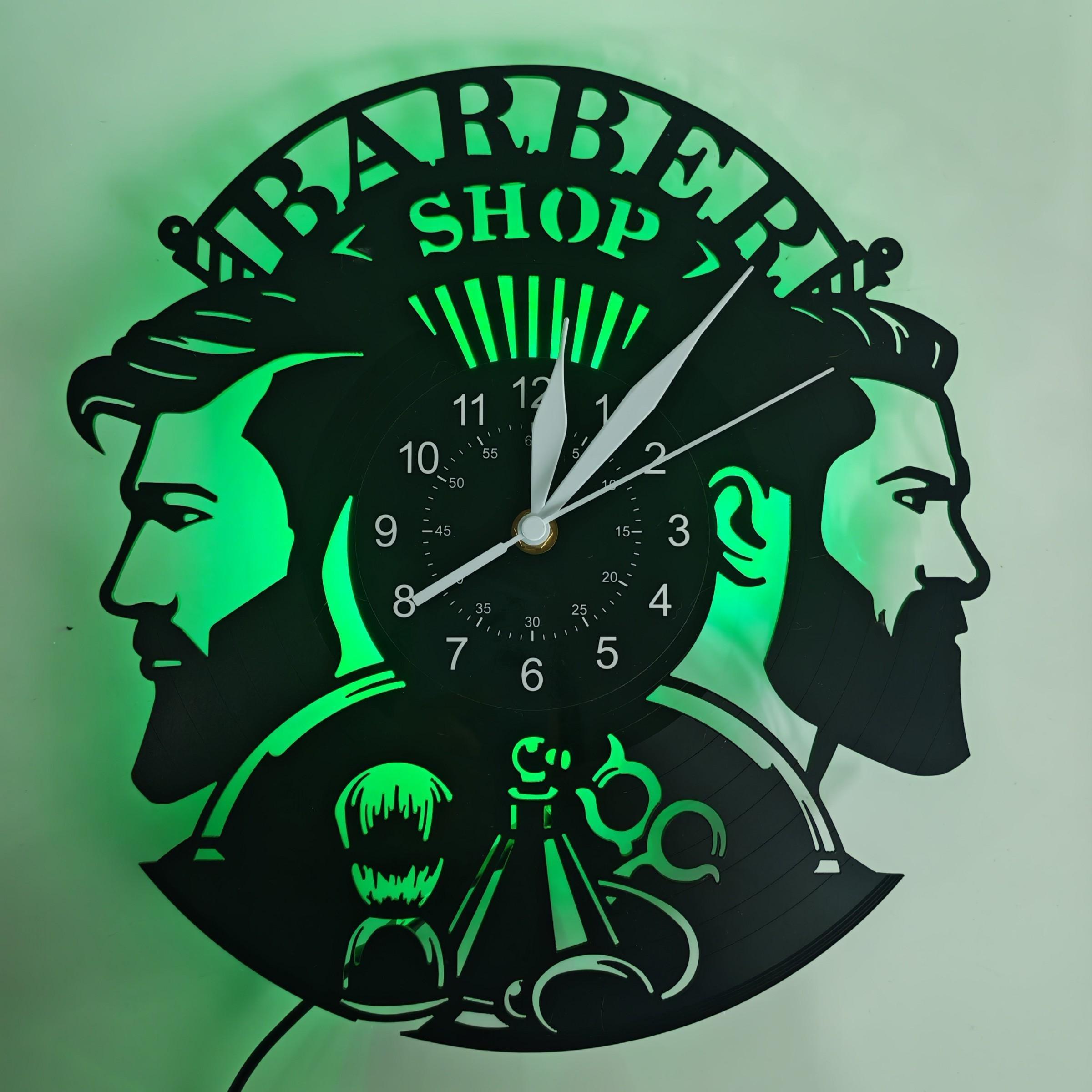 Barber Shop Theme Vinyl Record Wall Clock, Creative Decor for Salons, Clubs, Bedrooms, Unique Gift for Barbers and Hairdressers