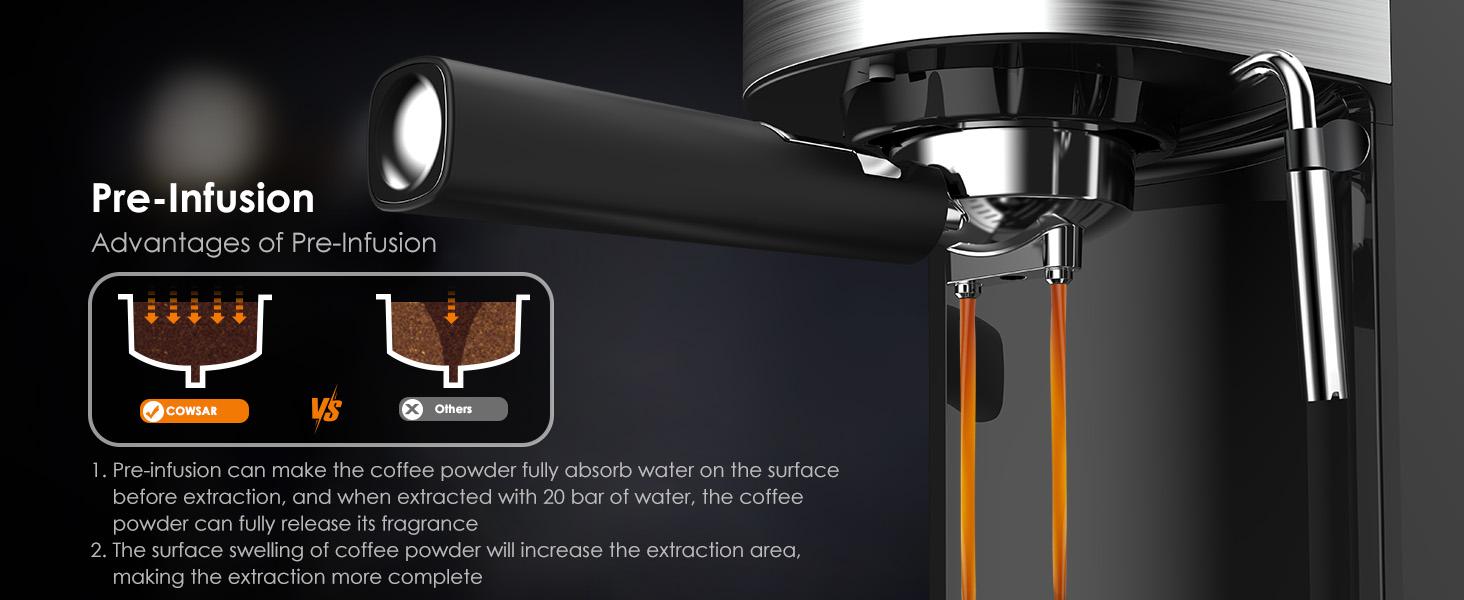 【SummerVibes】COWSAR Espresso Machine 20 Bar, Semi-Automatic Coffee Maker with Milk Frother Steam Wand, Nespresso Capsule Compatible, 45 oz Removable Water Tank for Cappuccino, Latte, Home,1350W