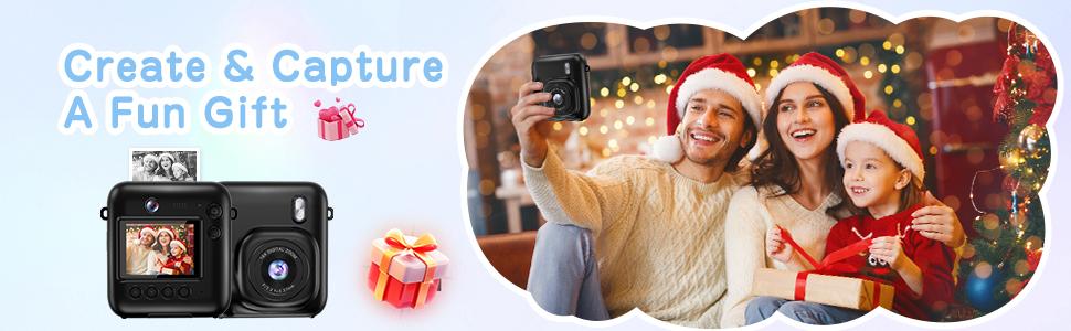 CAMKORY Kids' Instant Camera - 48MP Dual-Lens, 1080P Video, Fun LCD Screen, Rechargeable, Auto Focus, Selfie Mode, Instant Print, Micro SD Slot, Toddler Digital Toy for Boys & Girls (Ages 3-12), Christmas/Birthday Gift (Black)