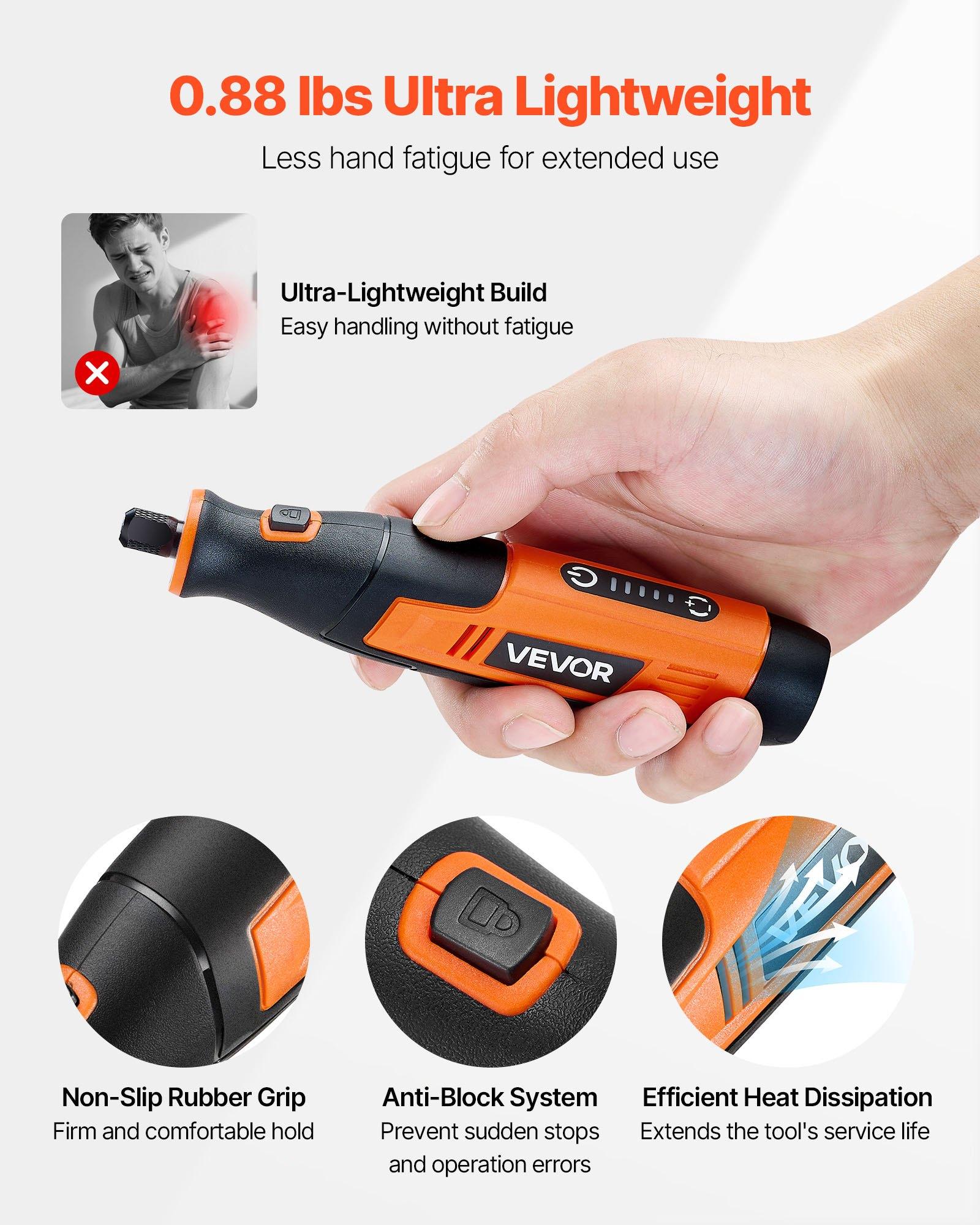 VEVOR 73-Piece 4V Cordless Adjustable Speed Rotary Kit, 6.38x1.38x1.57 in Portable Mini Power Tool with 5-Level 7000-20000 RPM, Fast Charging for Pet Furniture Engraving, Sanding, Cutting, Ergonomic