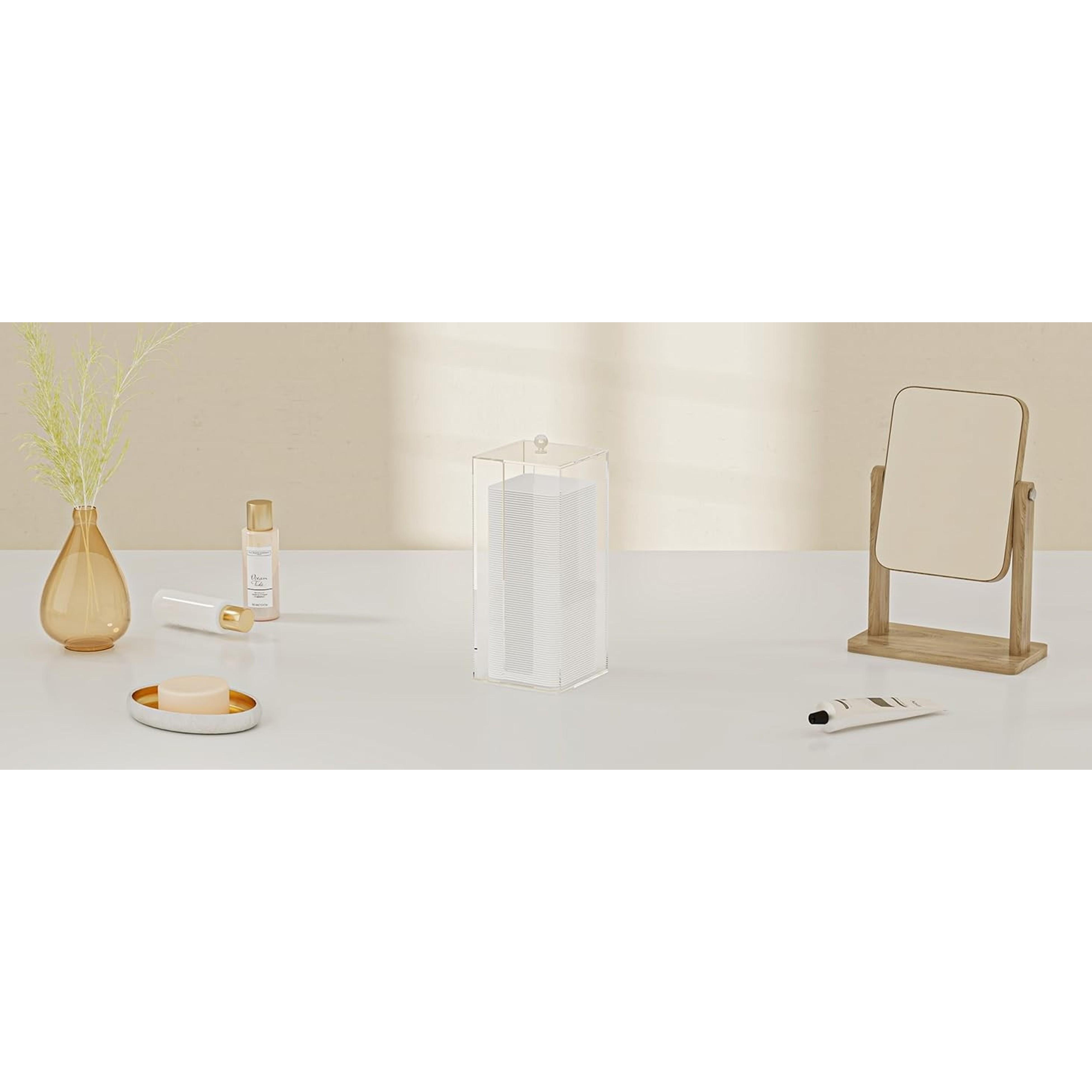 Acrylic Clean Pad Storage Box, Cotton Pad Dispenser, Square Rounds Cotton Pad Holder (Pad Not Included) - Vertical with Lid