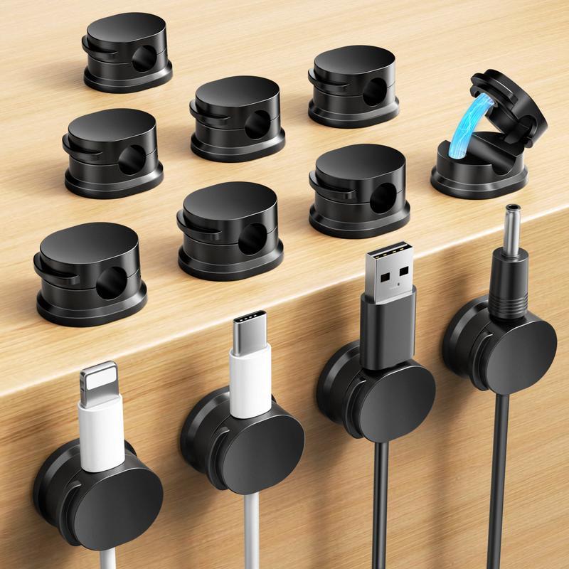 12 Pcs Cord Organizers - Compact Magnetic Cable Management Clips with Residue-Free Adhesive, 0.88 Inches Solid Holders for Desk Decor, Office Decor, 60° Rotating Shaft, Easy To Open, Enhanced No-Residue Adhesive, Business