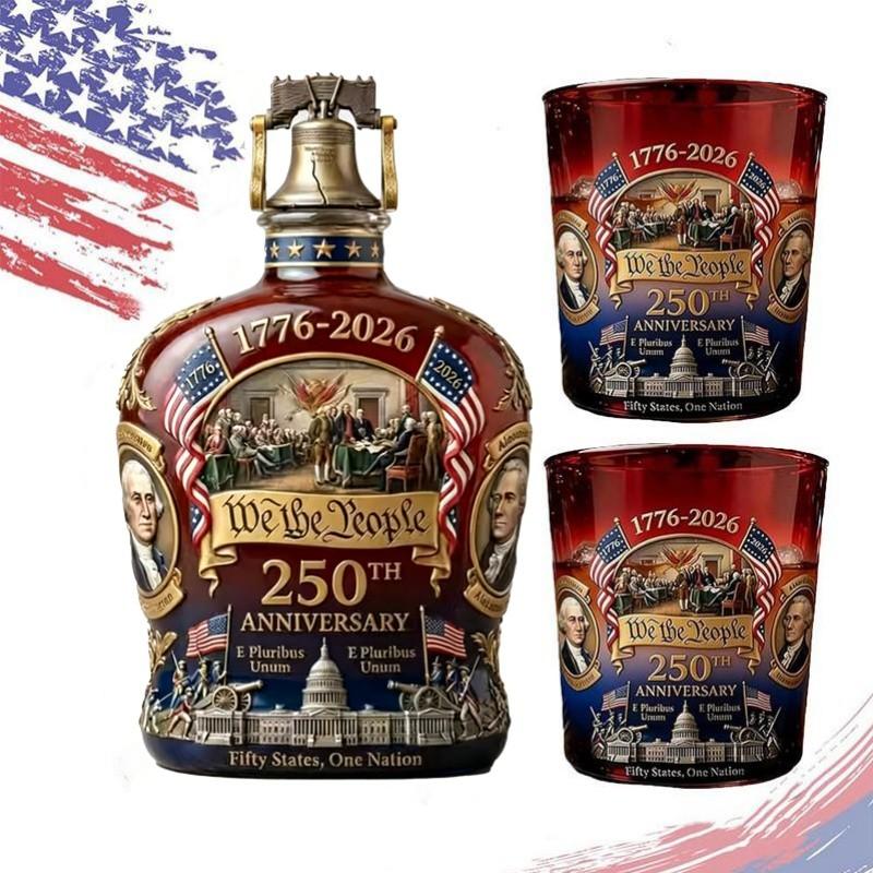 1 Set 250th Anniversary Whiskey Bottle,250 Anniversary Whiskey Bottle,250th Anniversary Decanter, Whiskey Bottle, We The People America 250 Anniversary Heritage Reserve Whiskey Glass Bottles, Old Fashioned Classic Father's Day for Liquor or Wine